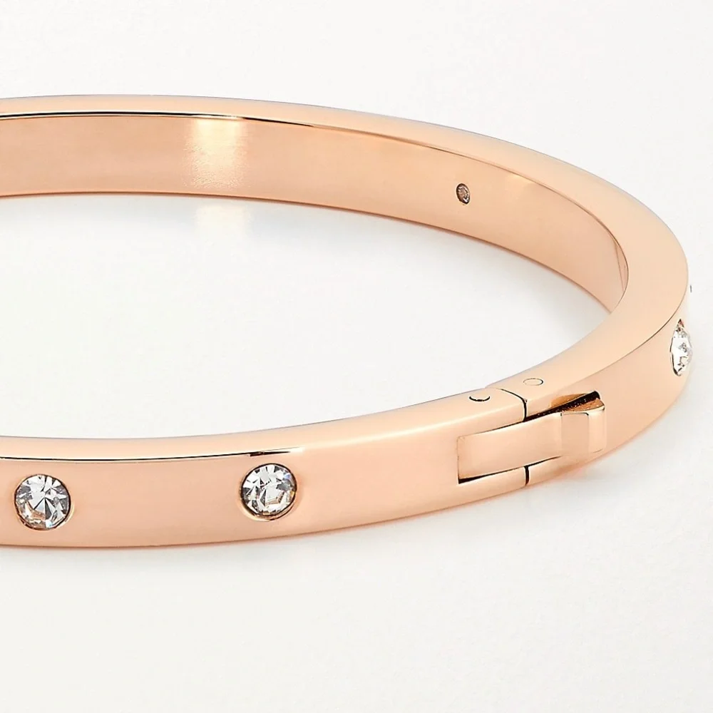 New Elegant Rose Gold Stainless Steel Luxury High-End White Sapphire Bangle